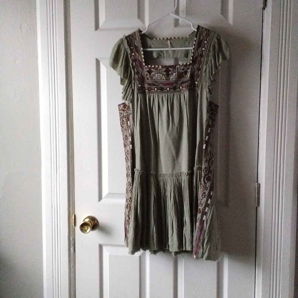 Free People Day Glow Embroidered Green Dress